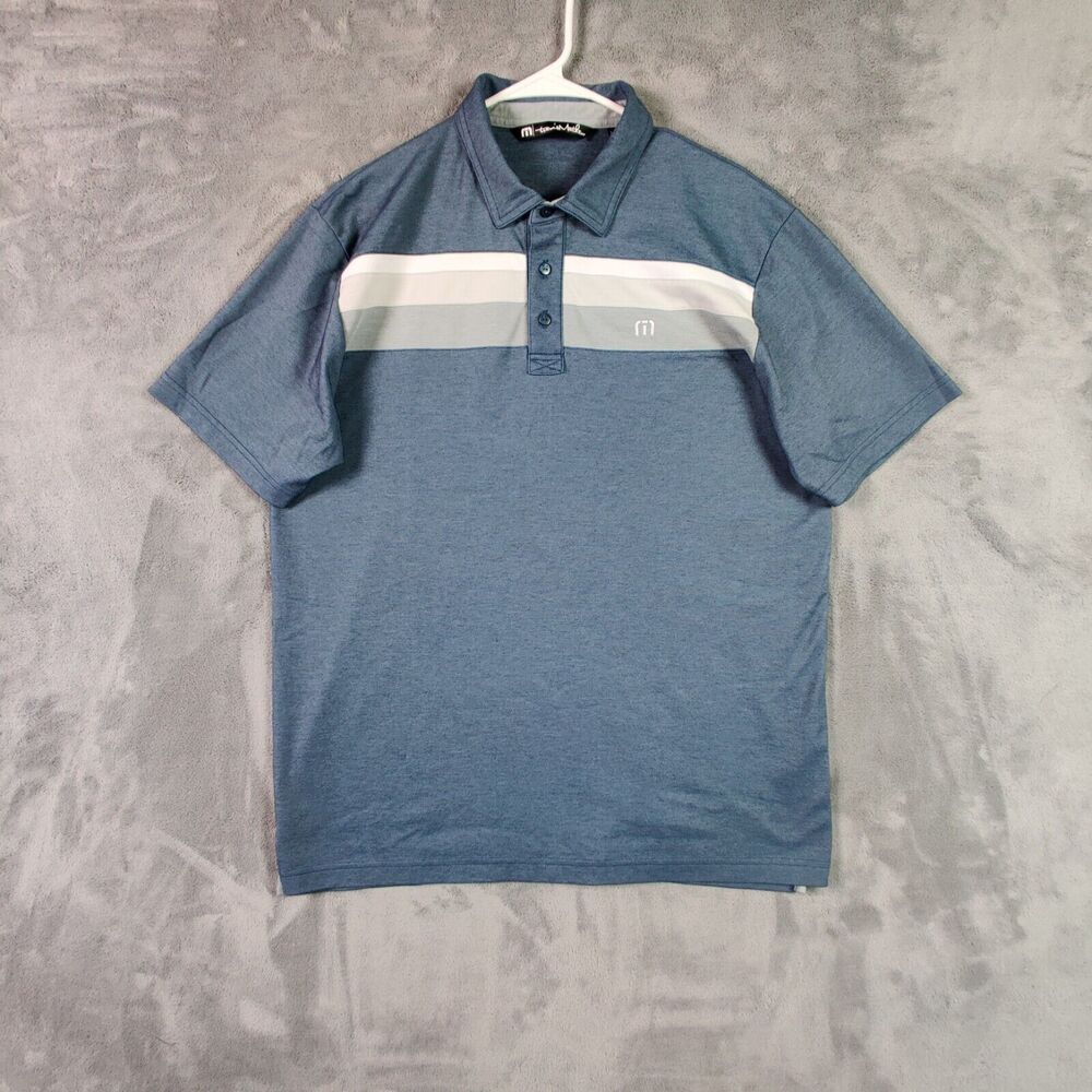 Travis Mathew Polo Shirt Adult XL Blue Gray White Performance Golf Golfer Men